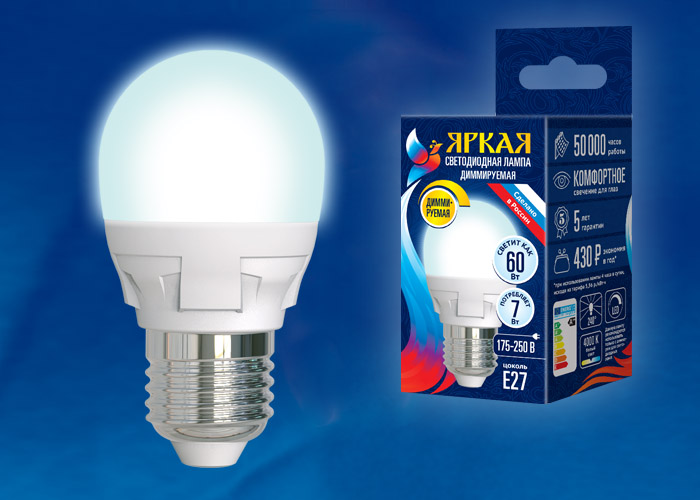LED-G45 7W/4000K/E27/FR/DIM PLP01WH Лампа светодиодная, диммируемая. Форма «шар», матовая. Серия Ярк LED-G45 7W/4000K/E27/FR/DIM PLP01WH Лампа светодиодная, диммируемая. Форма «шар», матовая. Серия Ярк