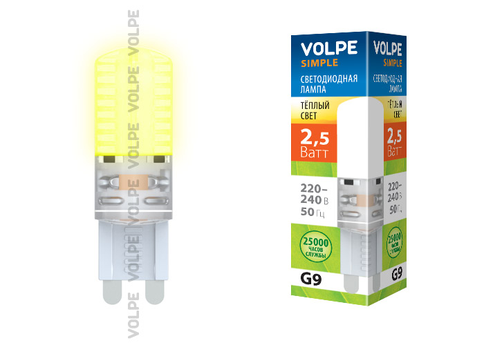 LED-JCD-2,5W/WW/G9/CL/S Лампа светодиодная JCD Volpe с силиконовым покрытием. Цвет свечения теплый б